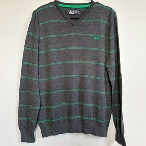 Billabong Men's Lightweight Charcoal Gray Sweater with Green Stripes Size Medium